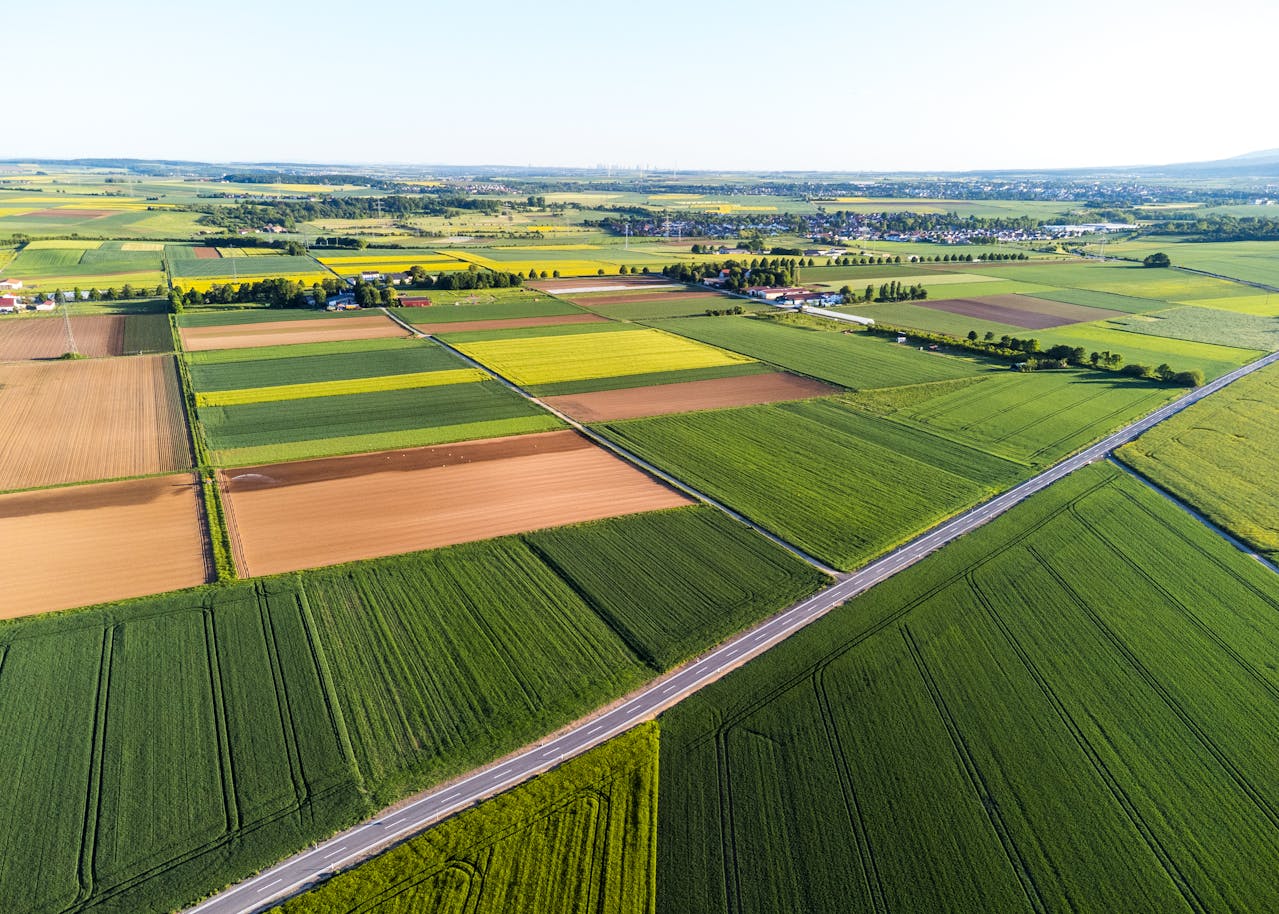  Parcelas agrícolas vistas desde el aire, organizadas para supervisión digital con AgroGIS.